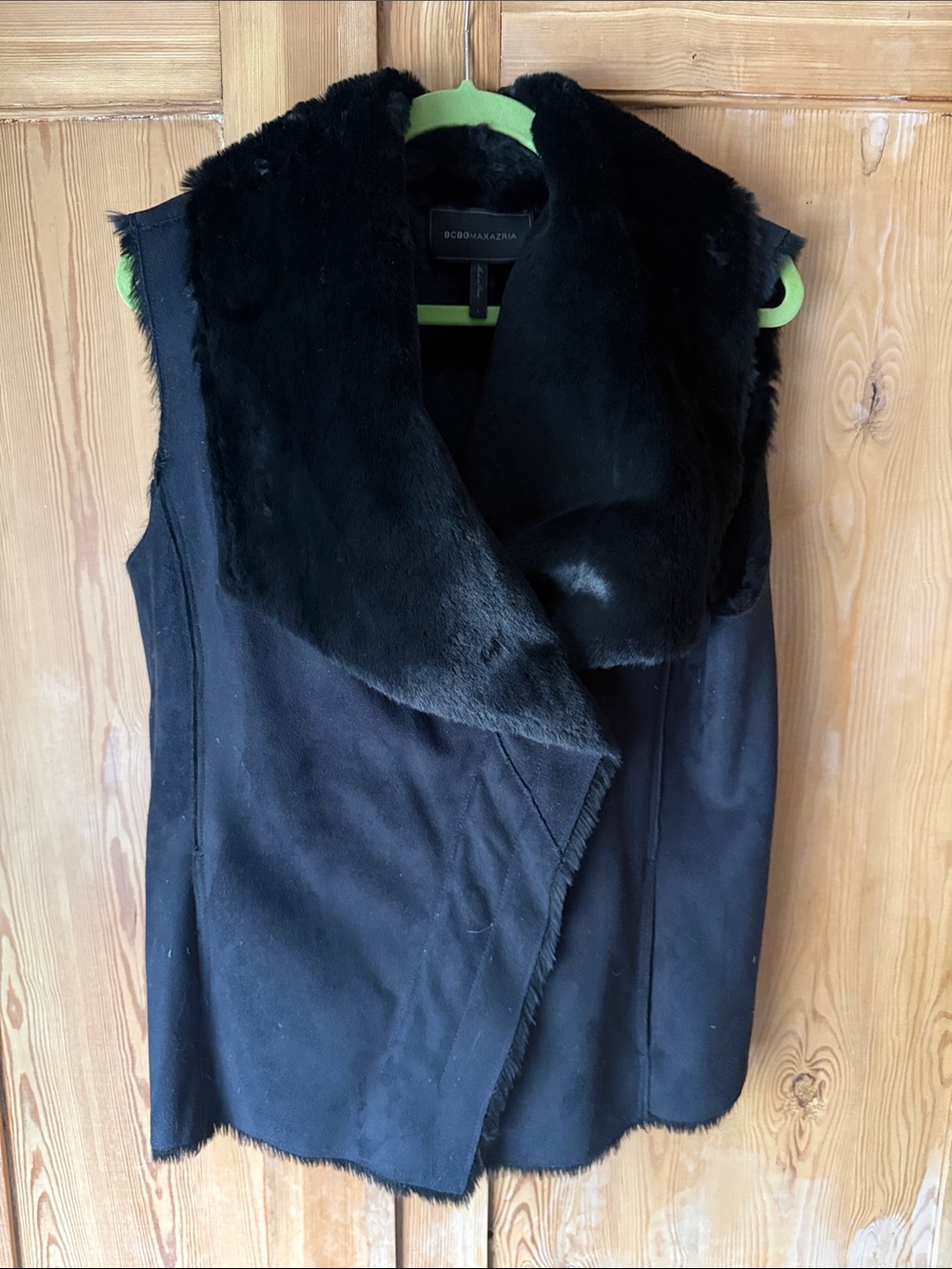 BCBGMaxAzria Black Faux-Fur Trim Sleeveless Vest
